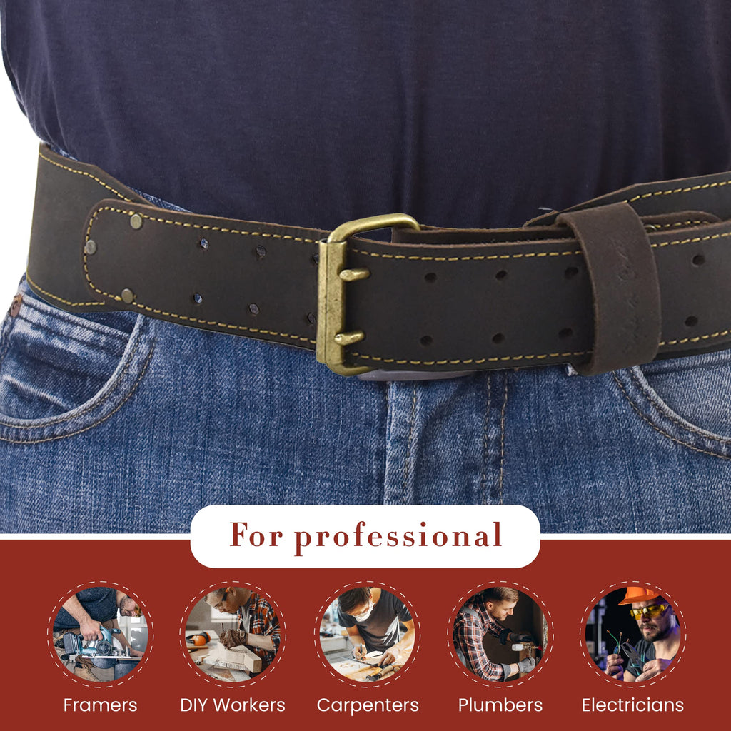 3" Wide Full-Grain Oiled Leather Work Belt V663893
