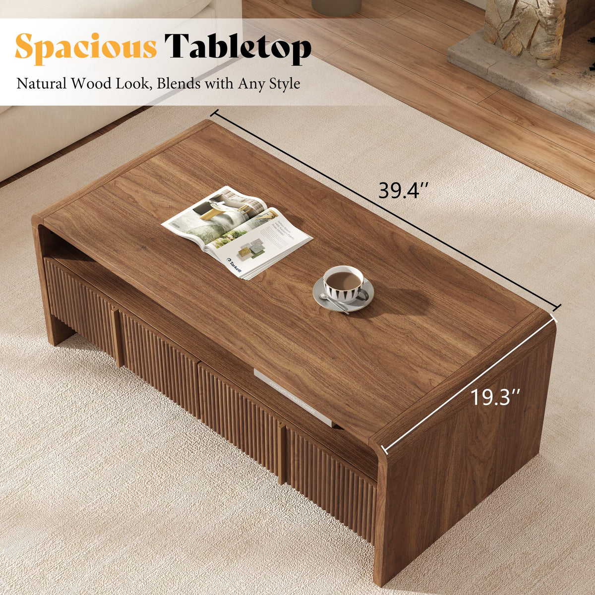 Fluted Coffee Table with Storage U99074