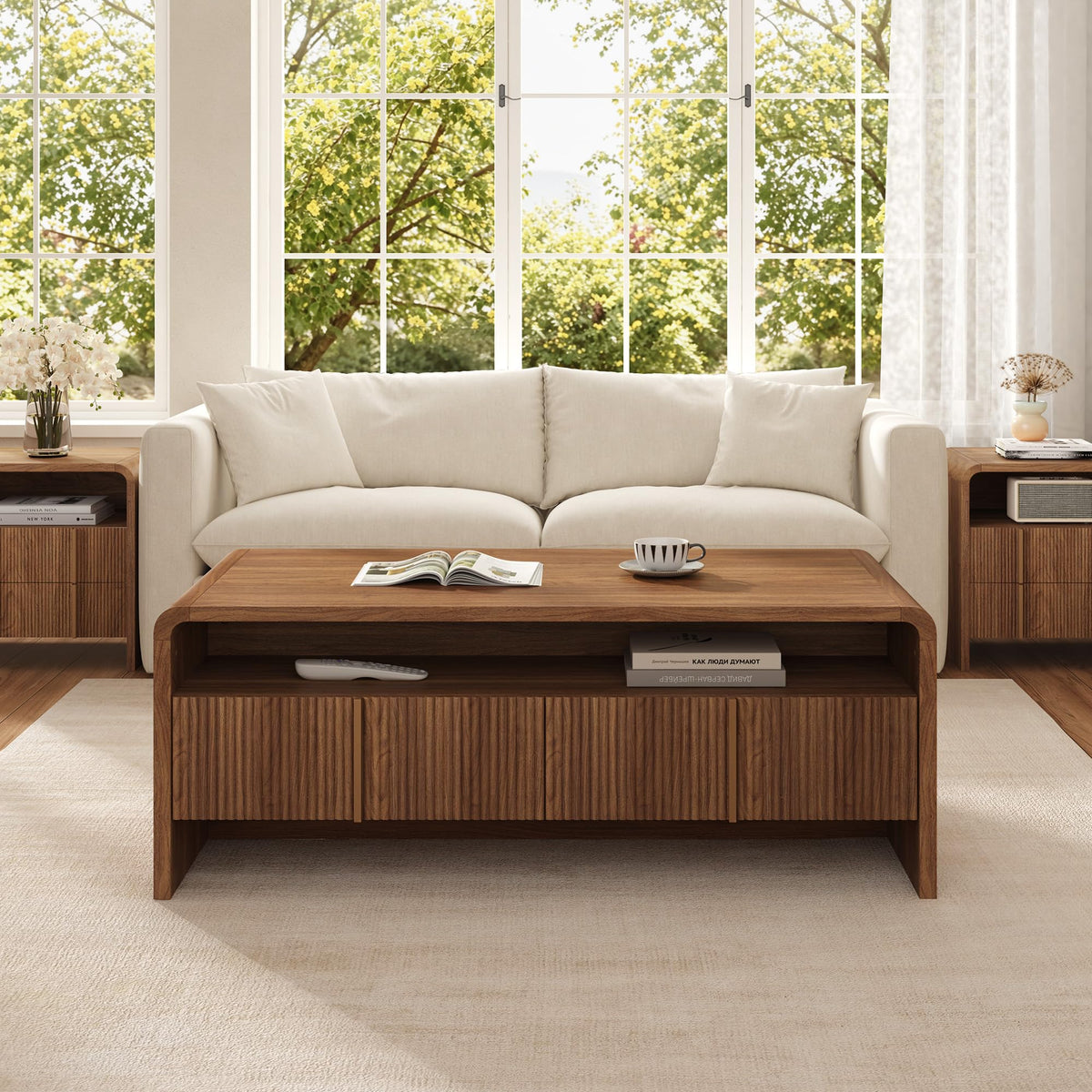 Fluted Coffee Table with Storage U99074