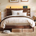 Full Wood Platform Bed with Headboard Storage Shelf W708