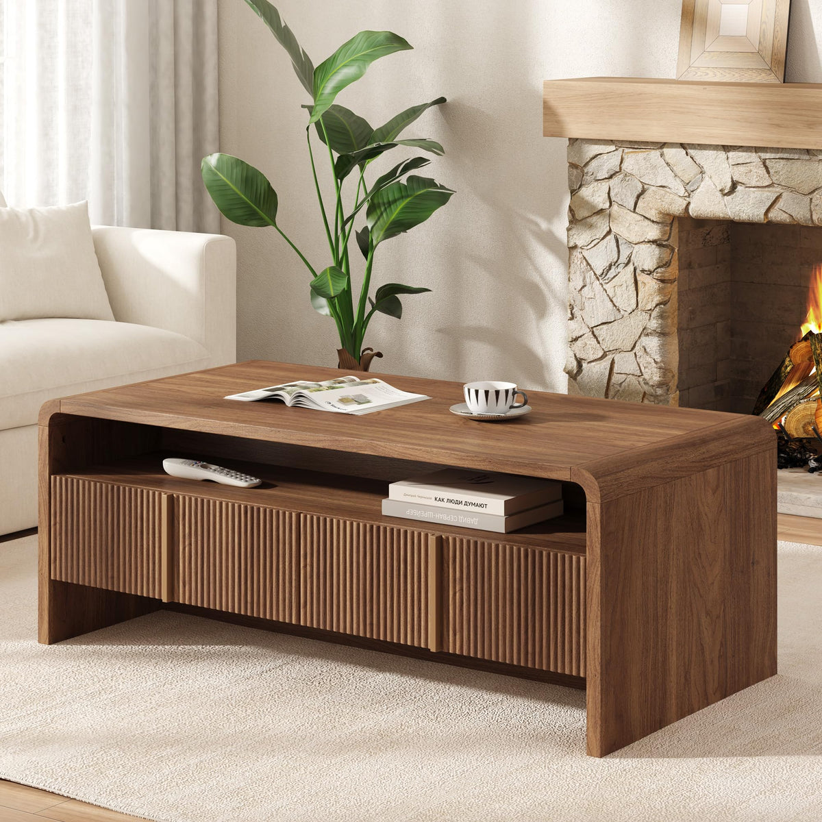 Fluted Coffee Table with Storage U99074