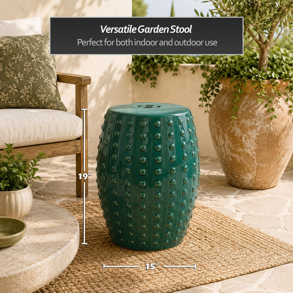 18" Blue-Green Porcelain Garden Stool O160222